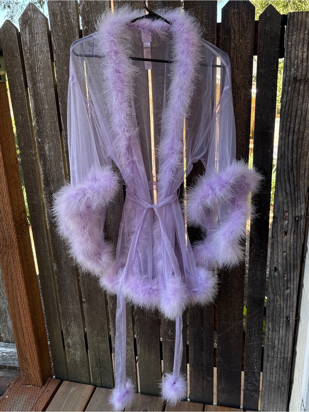 Savage X Fenty Sheer Marabou Feather Short Robe in Purple Fairy Dust Sz XS/SM